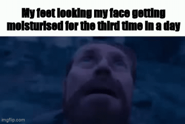 Face lives in a skincare commercial while feet struggles in a desert documentary