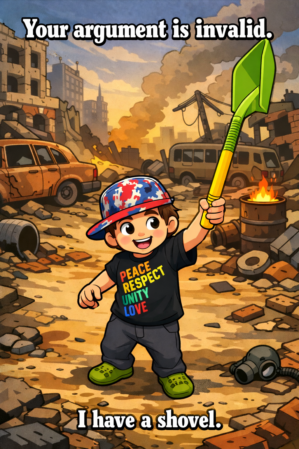 My first meme I made.  I saw my son carrying his shovel like this and thought...